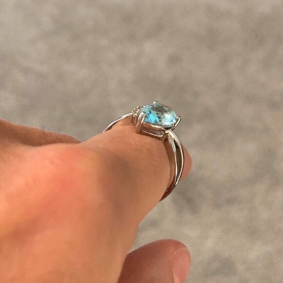 Light Aquamarine CZ Teardrop Cut Ring on a Dainty Sterling Silver Setting - Picture 4 of 6
